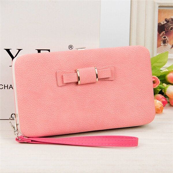 Dame Candy Color Bowkot 5.5 Tommer Telefonpunge Etui Hasp Lang Pung Clutches