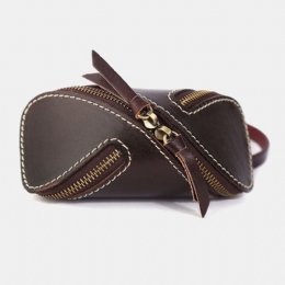 Herre Ægte Læder Ensfarvet Oval Lynlås Retro Nøgle Etui Kort Etui Clutch Tasker
