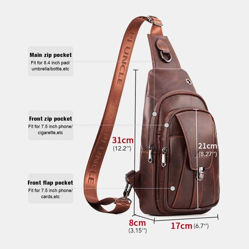 Herre First Layer Koskind Multi-pocket Anti-tyveri Brysttaske Taljetaske Crossbody Skuldertaske