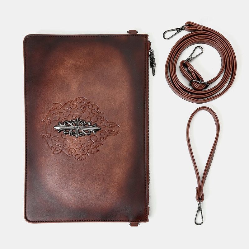 Herre Imiteret Læder Retro Nitte Mode Håndbærer 6.3 Tommer Telefon Konvolut Taske Clutch Taske Håndledstaske