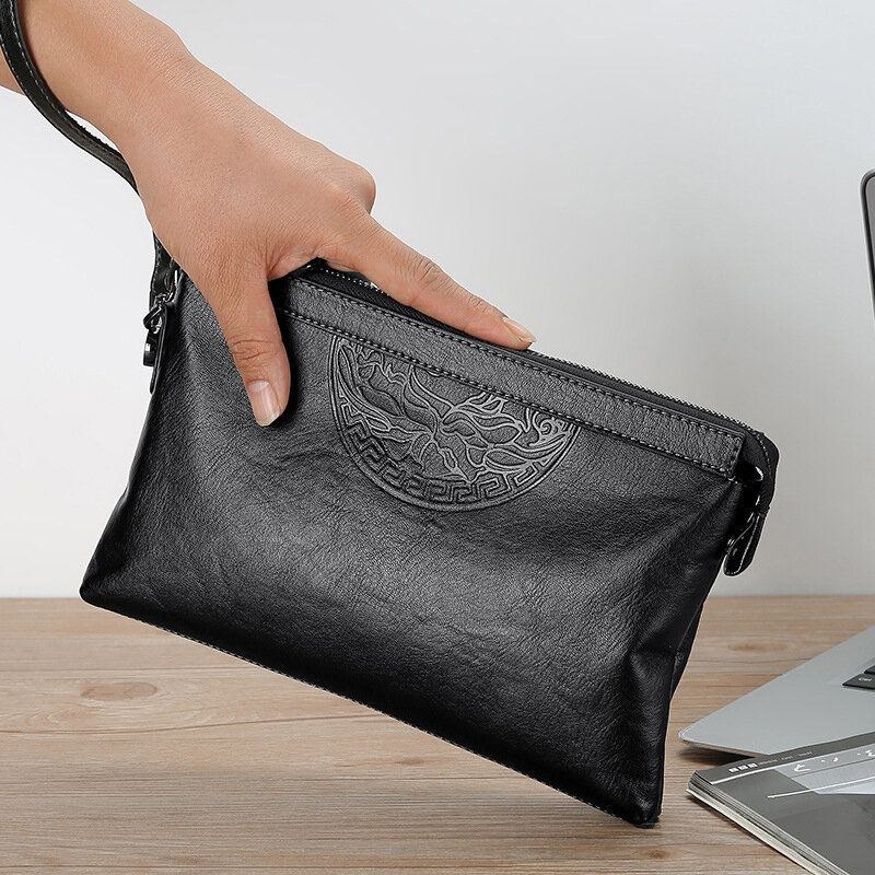 Herre Imiteret Læder Stor Kapacitet Casual Business 6.5 Tommer Telefontaske Clutch Pung Taske Med Taljestreng