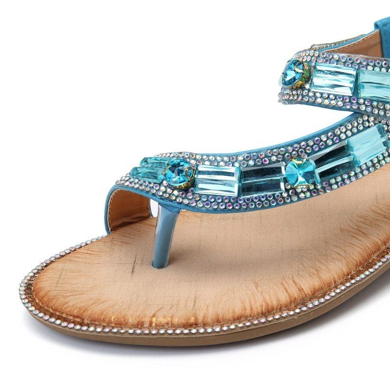 Bohemian Women Rhinestone Flade Sandaler Flip Flop Sko
