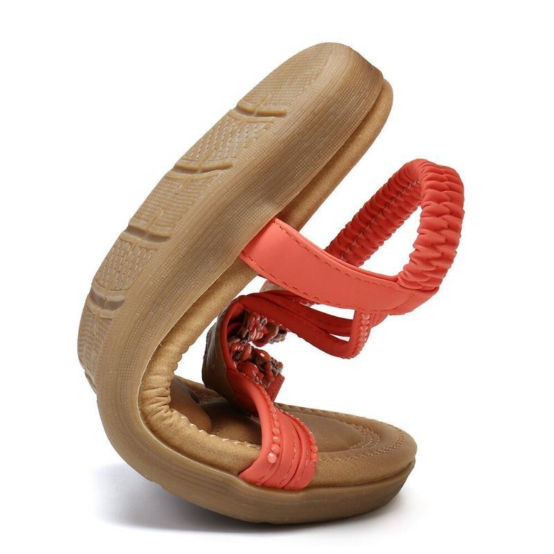 Dame Beading Åben Tå Elastisk Bånd Blød Sål Casual Flade Sandaler