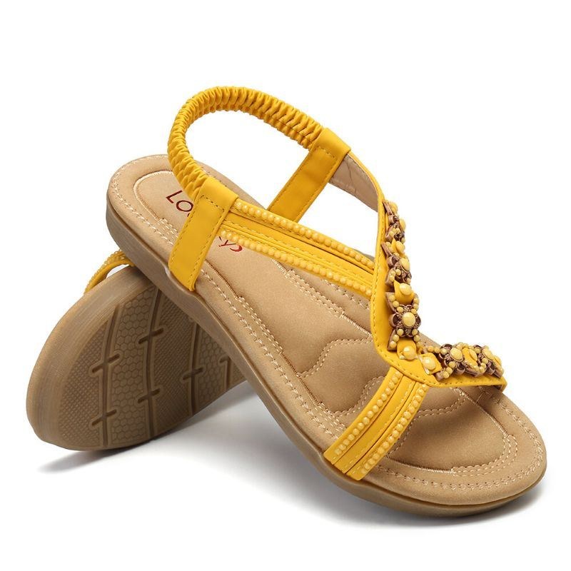 Dame Beading Åben Tå Elastisk Bånd Blød Sål Casual Flade Sandaler