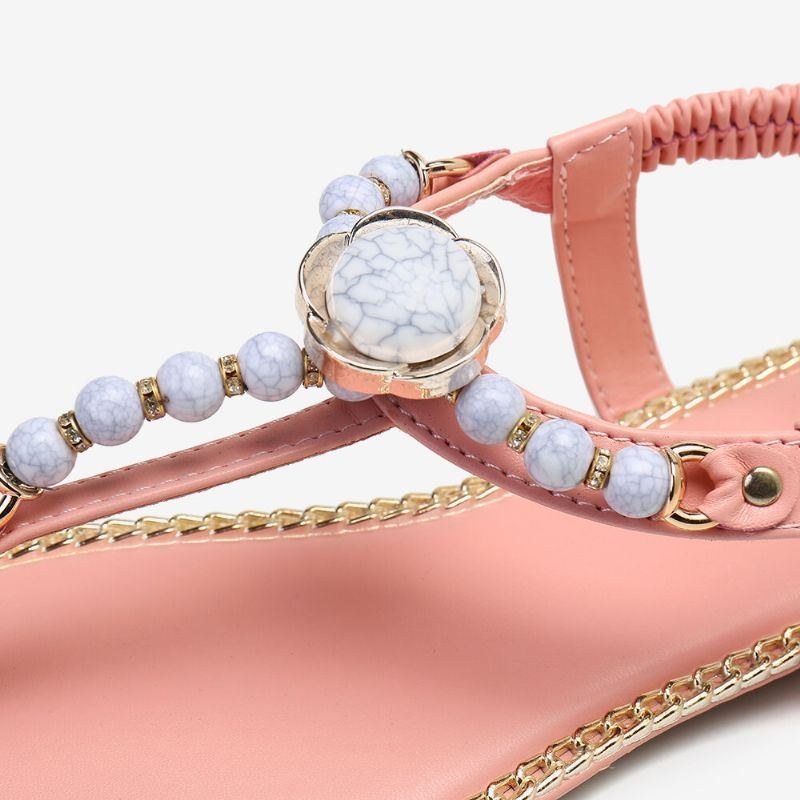 Dame Beading Decor Elastic Flat Slip On Beach Clip Toe Sandaler