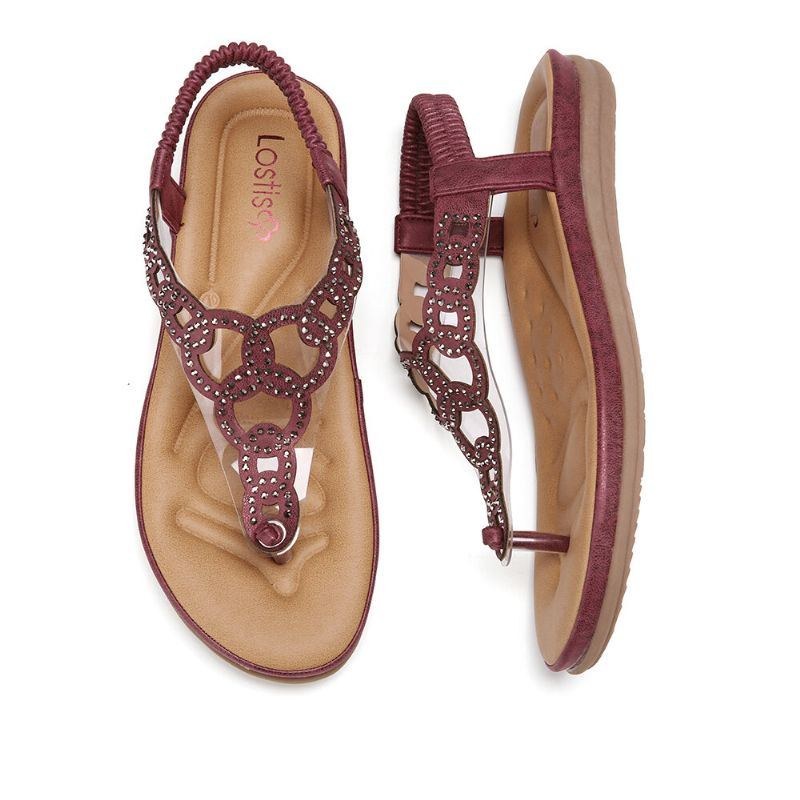 Dame Beading Elastisk Bånd Blød Clip Toe Strand Casual Sandaler
