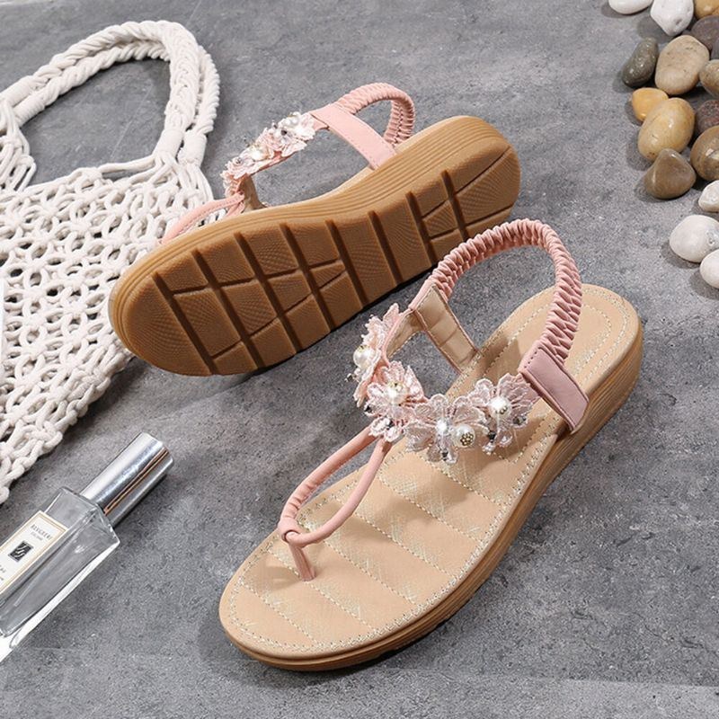 Dame Blomster Decor Clip Toe Flats Slip On Sandaler