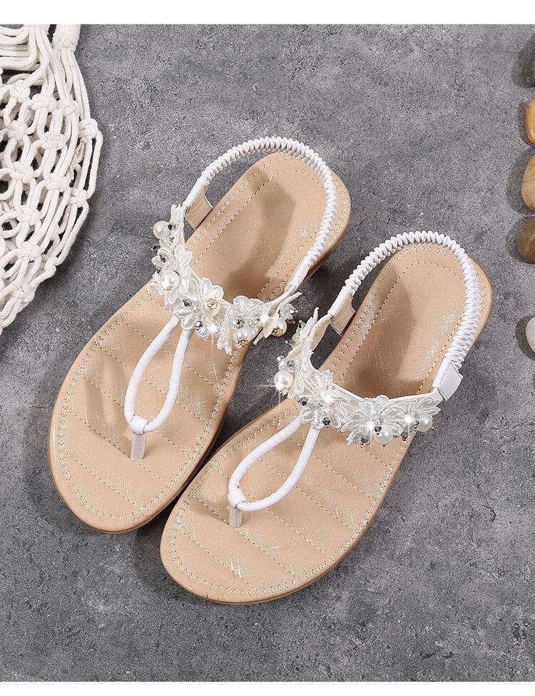Dame Blomster Decor Clip Toe Flats Slip On Sandaler
