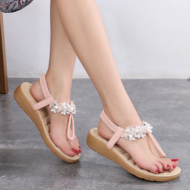Dame Blomster Decor Clip Toe Flats Slip On Sandaler