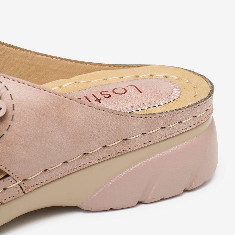 Dame Blomsterdekoration Cross Strap Slip On Casual Daily Beach Wedge Sandaler