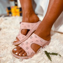 Dame Blomsterudskæring Åben Tå Slip On Casual Summer Wedge Sandaler