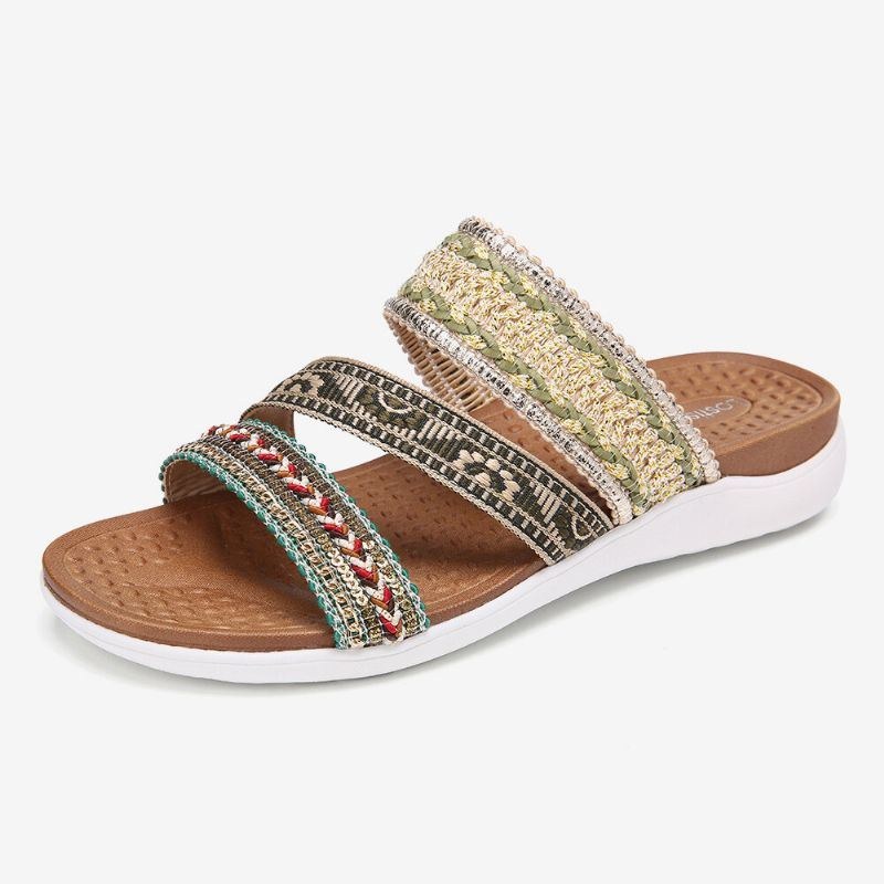 Dame Bohemia Åben Tå Blød Sål Casual Summer Beach Slides Flade Sandaler
