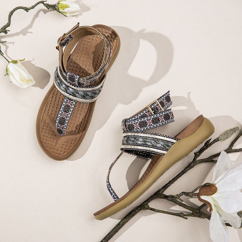 Dame Bohemia Ankelrem Clip Toe Blød Sål Casual Flade Sandaler