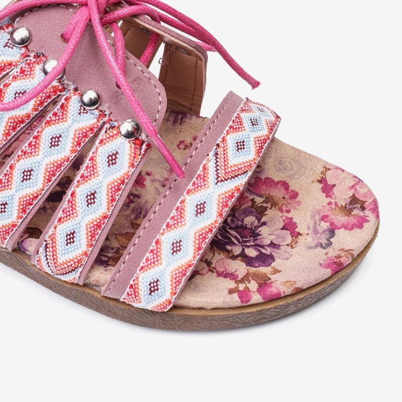 Dame Bohemian Brodered Folkways Open Toe Spænde Casual Sommer Strand Flade Sandaler
