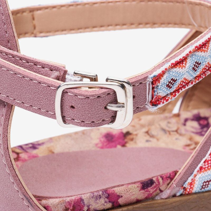 Dame Bohemian Brodered Folkways Open Toe Spænde Casual Sommer Strand Flade Sandaler