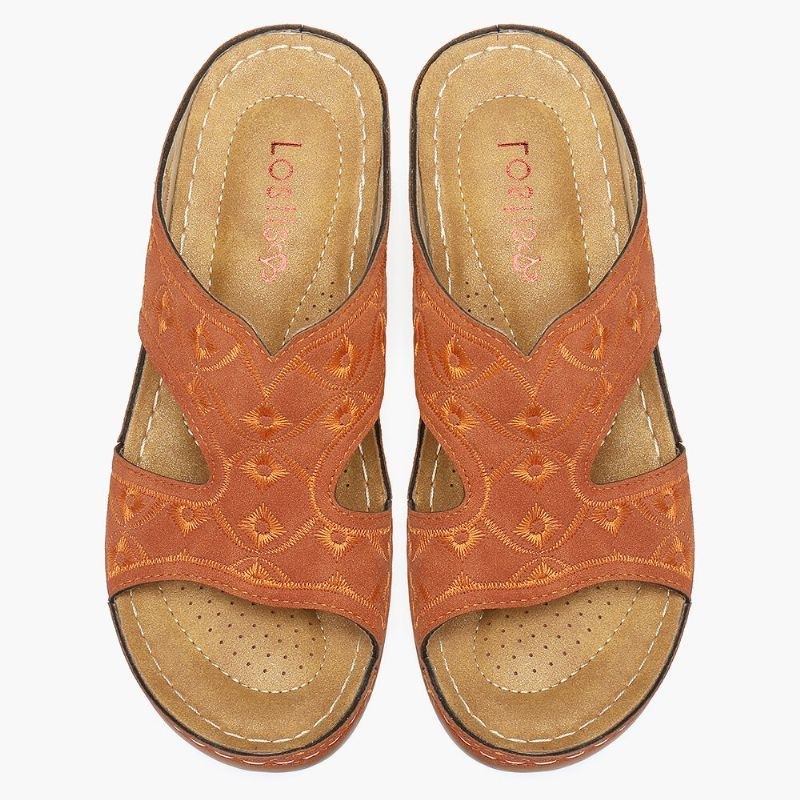 Dame Broderi Åben Tå Behagelig Casual Slip On Summer Wedge Sandaler