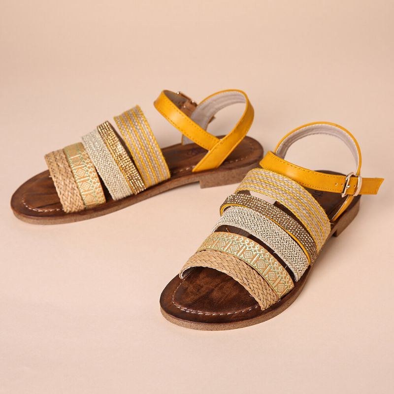 Dame Casual Bohemia Weave Stitching Spænde Flade Sandaler