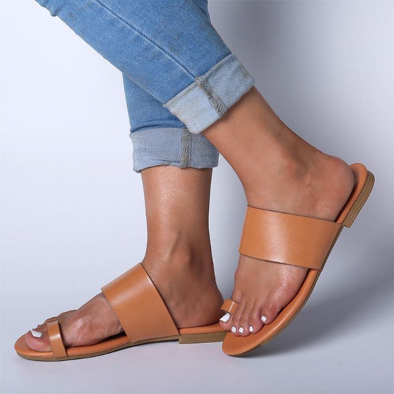 Dame Casual Pure Color Clip Toe Flade Strandsandaler