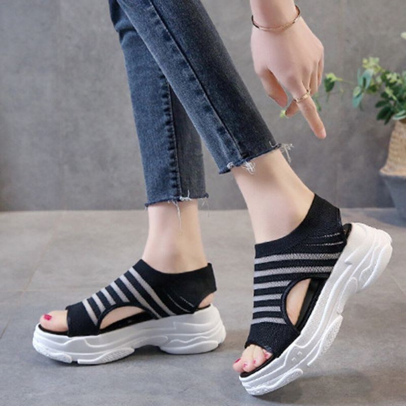 Dame Ensfarvet Åndbar Mesh-overdel Peep Toe-sandaler