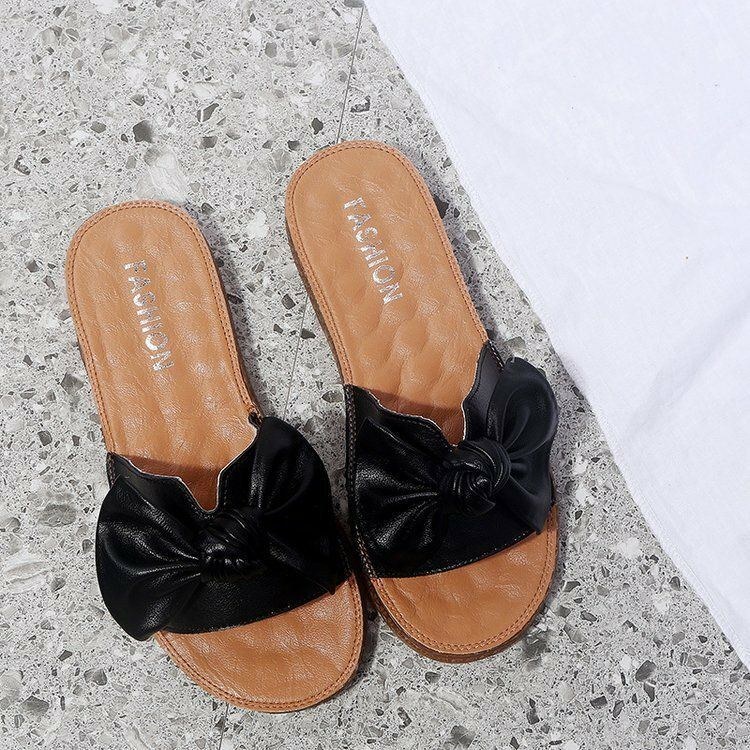 Dame Ensfarvet Sløjfe Decor Flats Smarte Sandaler