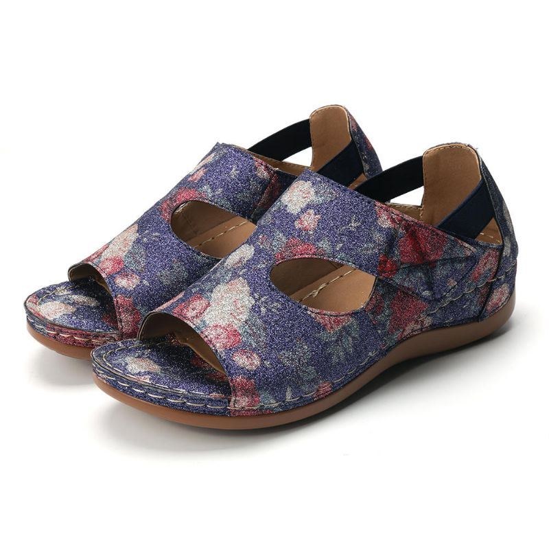 Dame Floar Mønster Hollow Out Krog Loop Sandaler