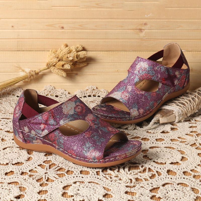 Dame Floar Mønster Hollow Out Krog Loop Sandaler