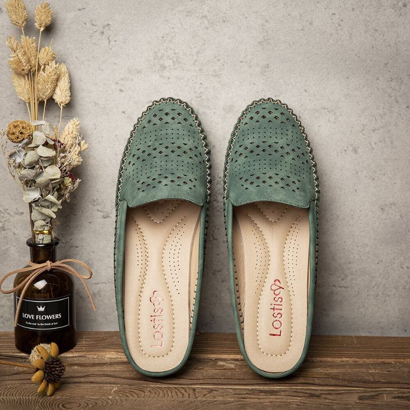 Dame Hollow Out Åndbar Casual Comfy Backless Flats Sandaler