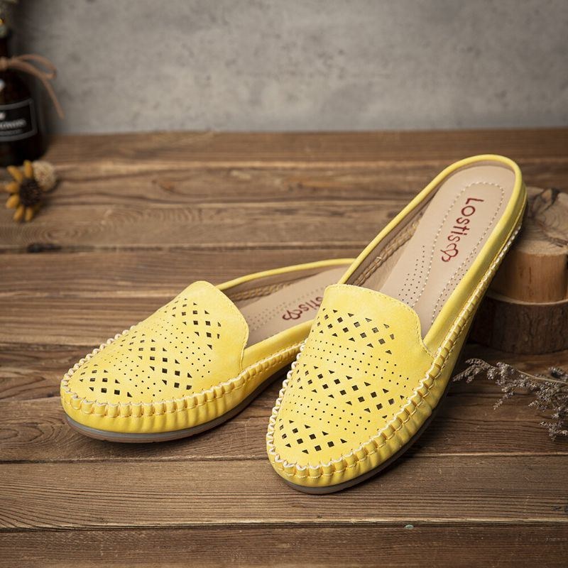 Dame Hollow Out Åndbar Casual Comfy Backless Flats Sandaler