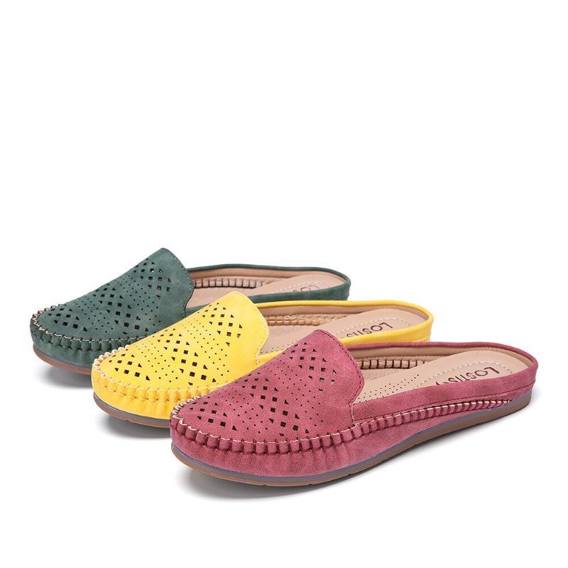 Dame Hollow Out Åndbar Casual Comfy Backless Flats Sandaler