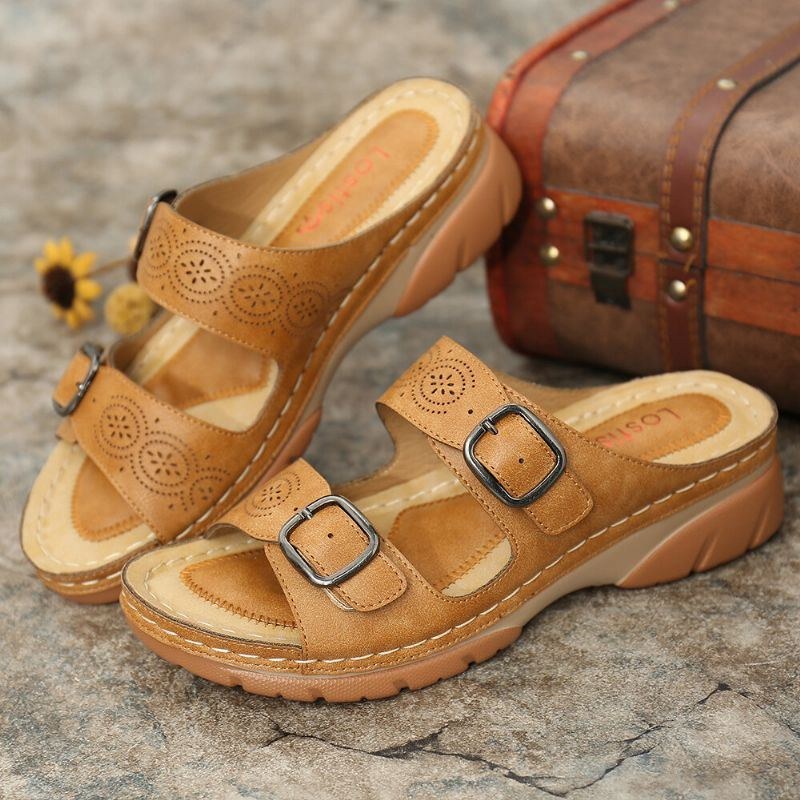Dame Justerbar Strop Åben Tå Slip On Casual Summer Wedge Sandaler