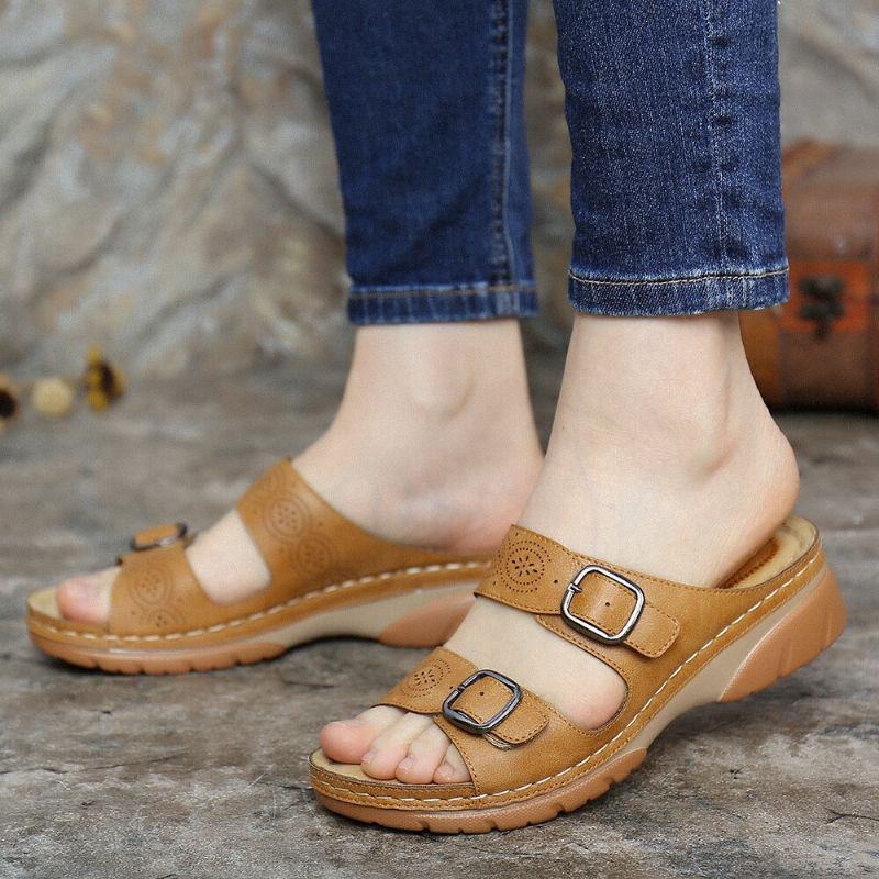 Dame Justerbar Strop Åben Tå Slip On Casual Summer Wedge Sandaler