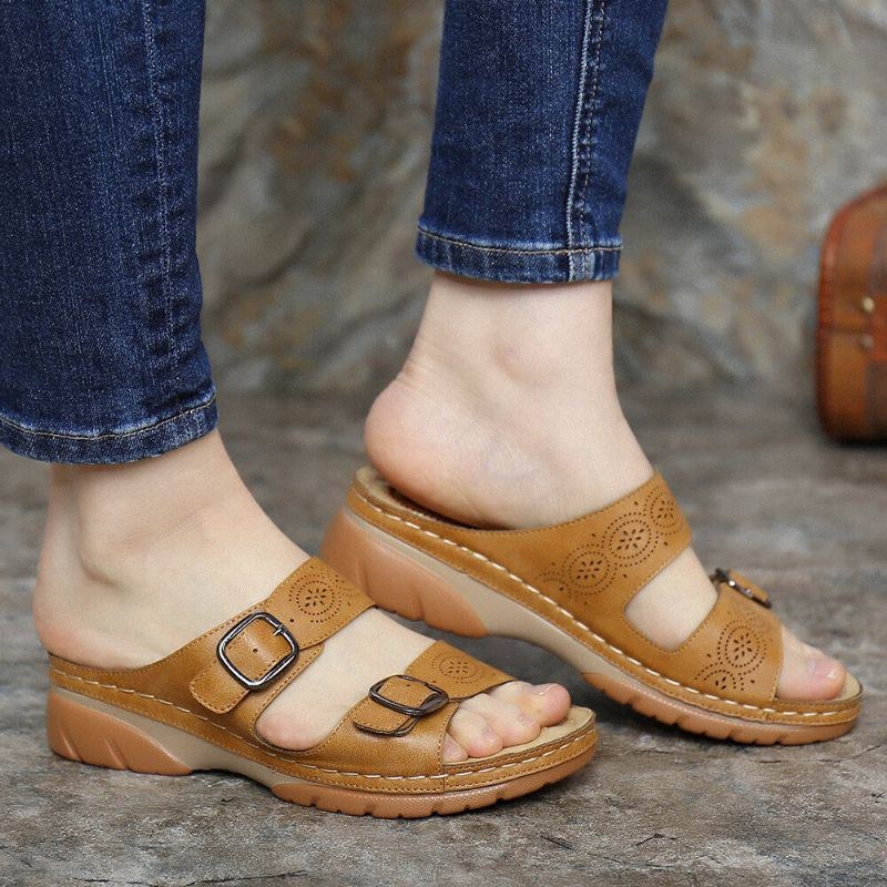 Dame Justerbar Strop Åben Tå Slip On Casual Summer Wedge Sandaler