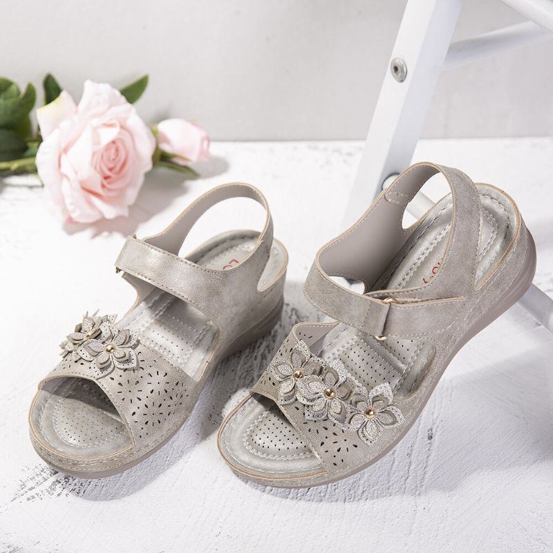 Dame Krogløkke Flower Decro Åben Tå Comfy Wedge Sandaler