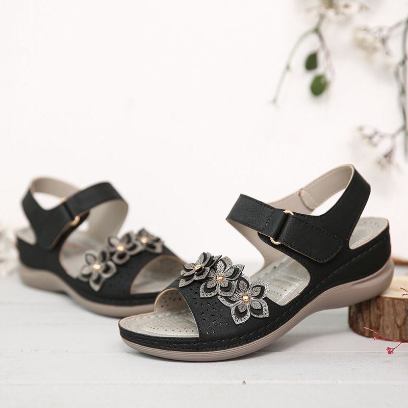 Dame Krogløkke Flower Decro Åben Tå Comfy Wedge Sandaler