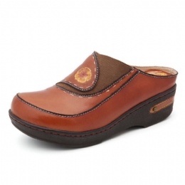 Dame Læder Blomster Elastik Splejsning Slip-on Mules Træsko Skridsikre Sandaler