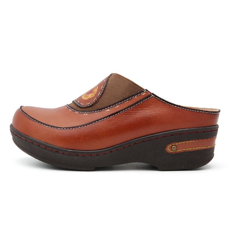 Dame Læder Blomster Elastik Splejsning Slip-on Mules Træsko Skridsikre Sandaler