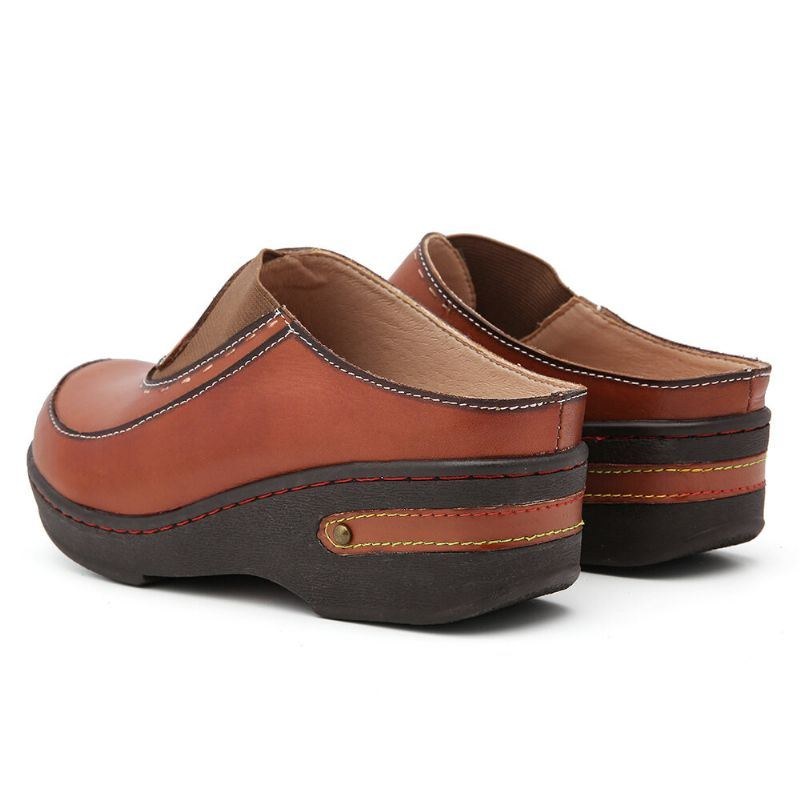 Dame Læder Blomster Elastik Splejsning Slip-on Mules Træsko Skridsikre Sandaler
