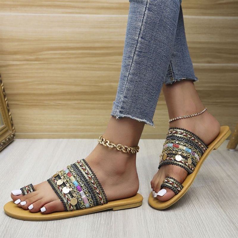 Dame Large Størrelse Bohemian Ethnic Style Beach Toe Ring Casual Sandaler