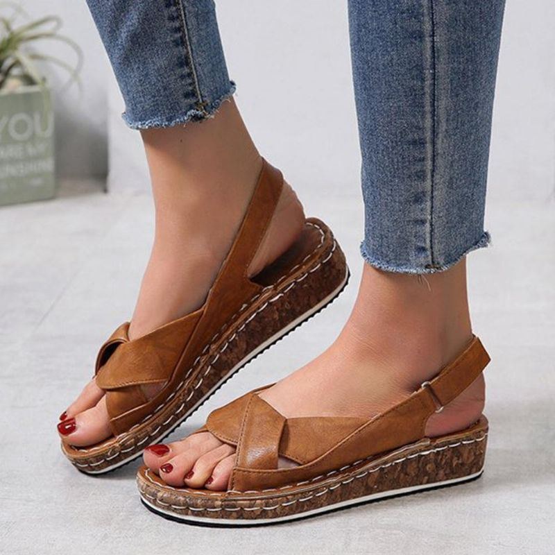 Dame Large Størrelse Skridsikre Comfy Solid Summer Wedge Sandaler