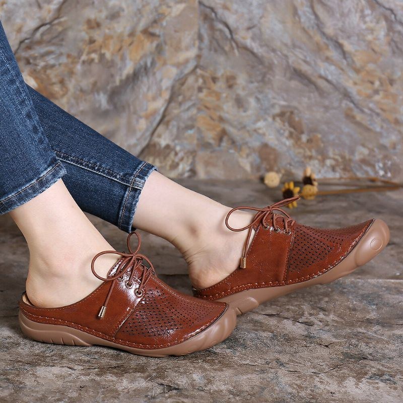 Dame Retro Strappy Hollow Out Slip On Rygløse Sommersandaler