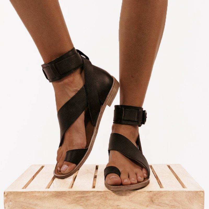 Dame Retro Toe Ring Roman Ankelstrop Casual Sommer Flade Sandaler
