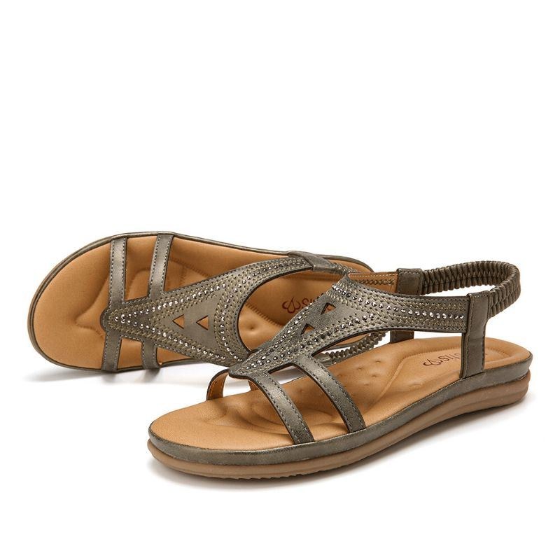 Dame Rhinestones Elastic Band Casual Comfy Flat Sandaler