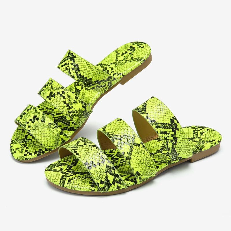 Dame Slangeskind Printed Triple Belt Flat Sandaler