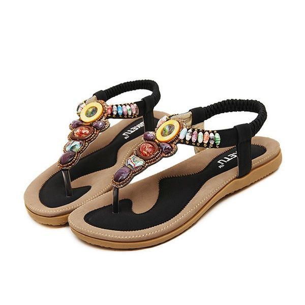 Dame Sommer Bohemian Udendørs Mode Blød Komfortabel Strand Flade Sandaler Sko
