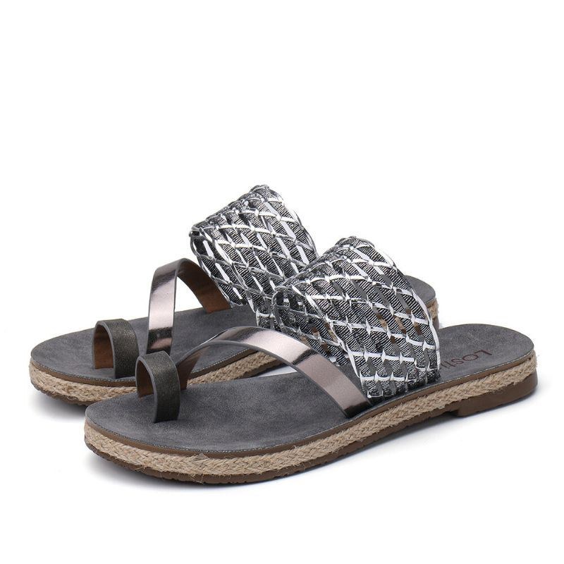 Dame Toe Ring Slip On Woven Strap Casual Sandaler