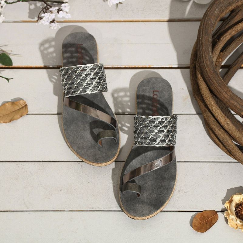 Dame Toe Ring Slip On Woven Strap Casual Sandaler