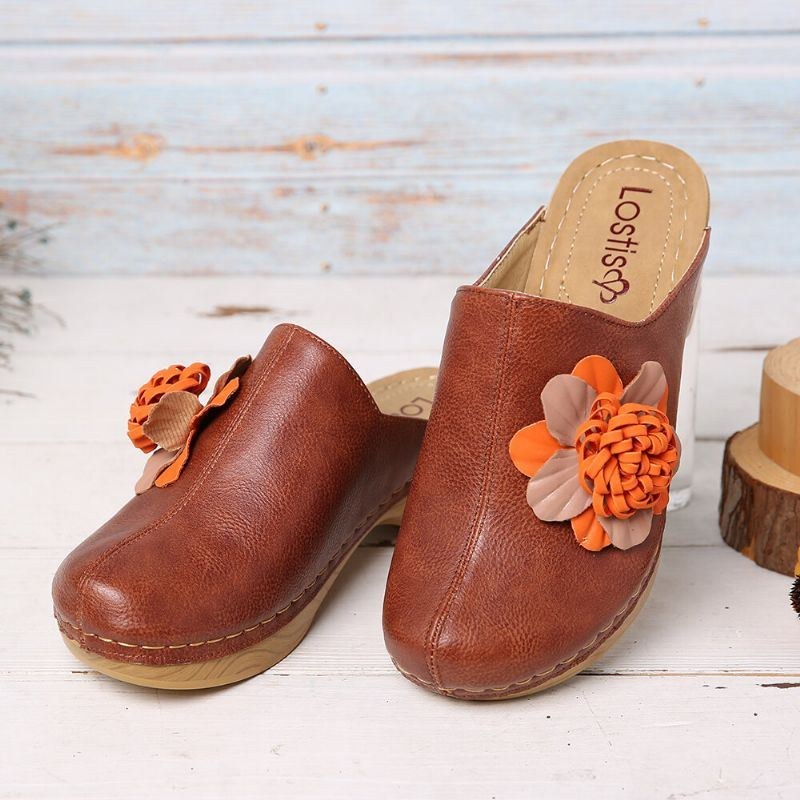 Dame Tridimensional Flower Closed Toe Backless Clogs Sandaler