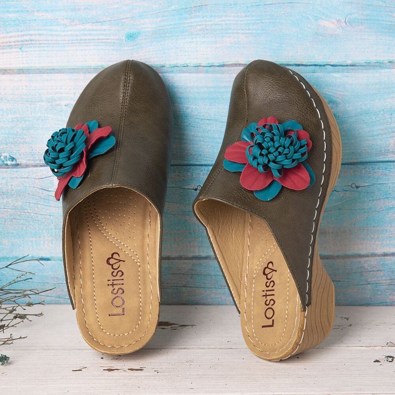 Dame Tridimensional Flower Closed Toe Backless Clogs Sandaler