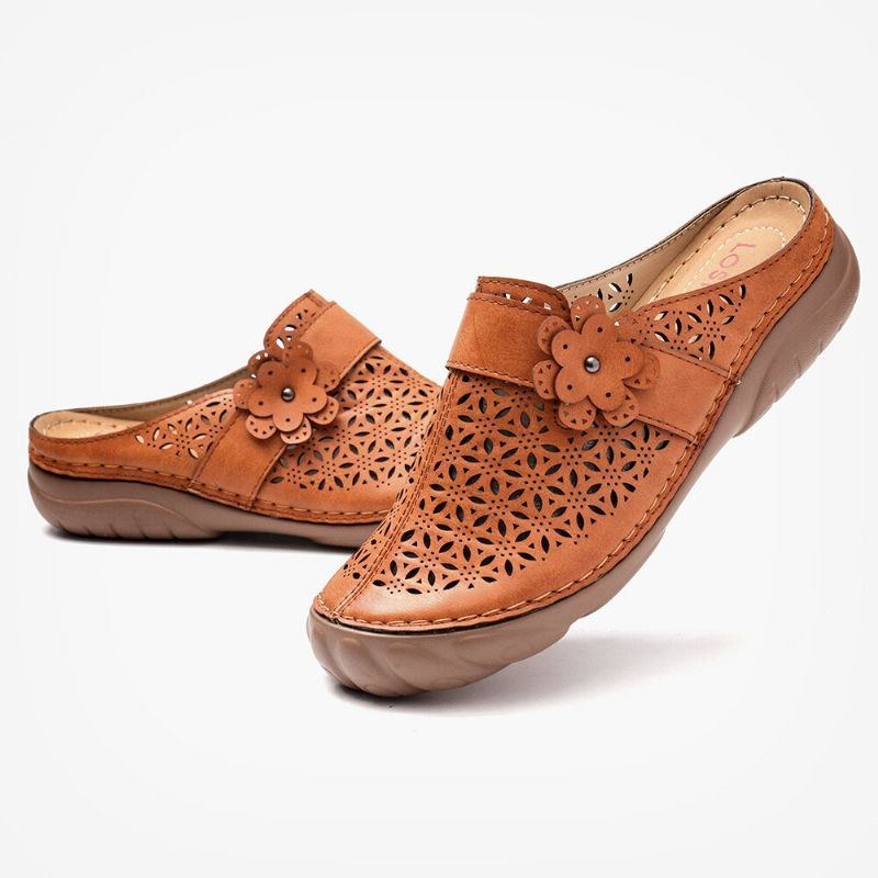Dame Udhulet Blomsterdekoration Retro Rygløs Casual Sommer Wedge Sandaler
