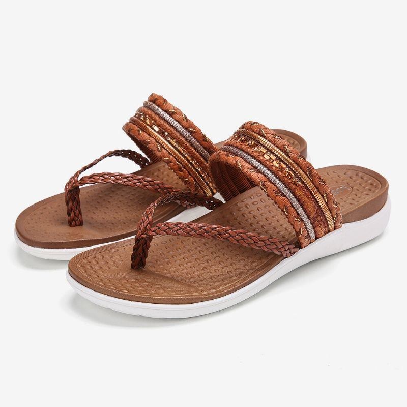 Dame Vævet Flip Flops Clip Toe Blød Sål Slip On Flat Sandaler